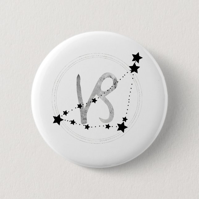 Capricorn black and silver zodiac constellation 6 cm round badge (Front)