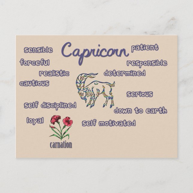 Capricorn characteristics zodiac card (Front)