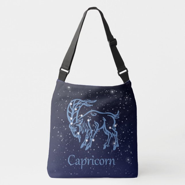 Capricorn Constellation and Zodiac Sign with Stars Crossbody Bag (Front)