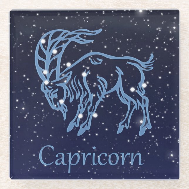Capricorn Constellation and Zodiac Sign with Stars Glass Coaster (Front)