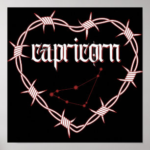 Capricorn Constellation Gothic Dark Celestial Art Poster