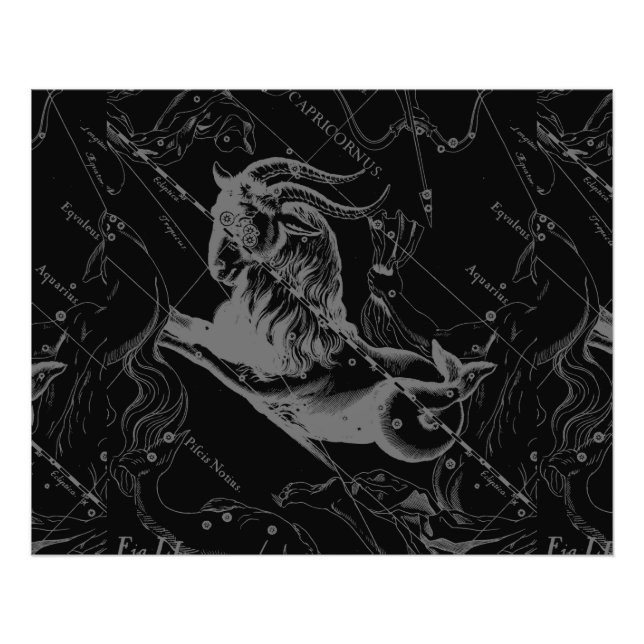 Capricorn Constellation Hevelius 1690 on Black Photo Print (Front)