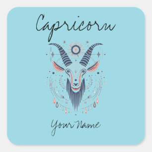 Capricorn Constellation Line Art Square Sticker
