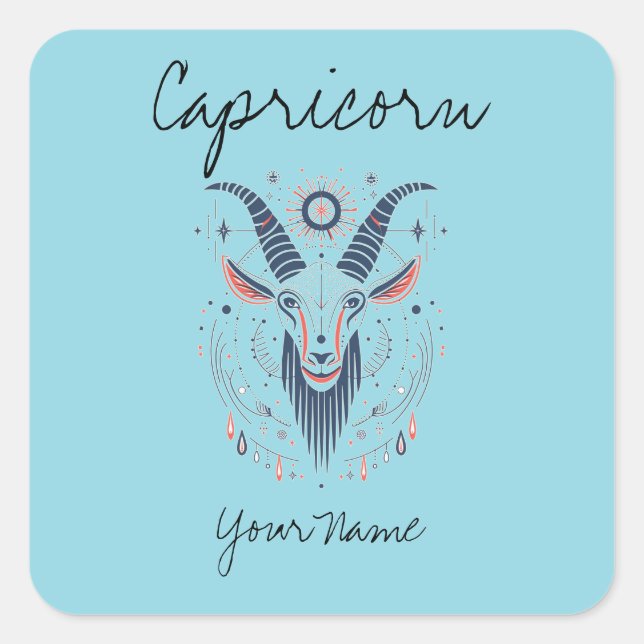 Capricorn Constellation Line Art Square Sticker (Front)