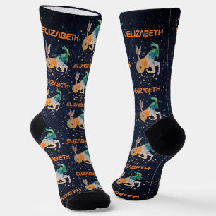 Capricorn Constellation Zodiac Watercolor Galaxy Socks