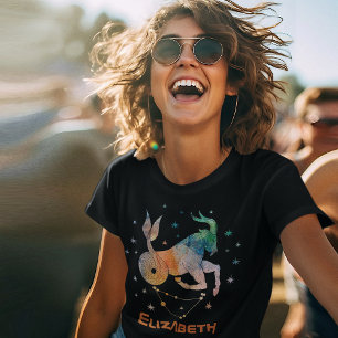 Capricorn Constellation Zodiac Watercolor Galaxy T-Shirt