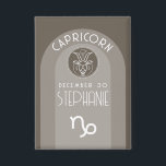Capricorn Custom Birthday Zodiac - Modern Design<br><div class="desc">Personalise this button with a birthdate and name. A custom design with the zodiac sign - Capricorn - plus personality traits, information and constellation. Personalise this birthday candle with a birthdate and name. A custom birthday design with the zodiac sign - Capricorn - plus personality traits, information and constellation. An...</div>