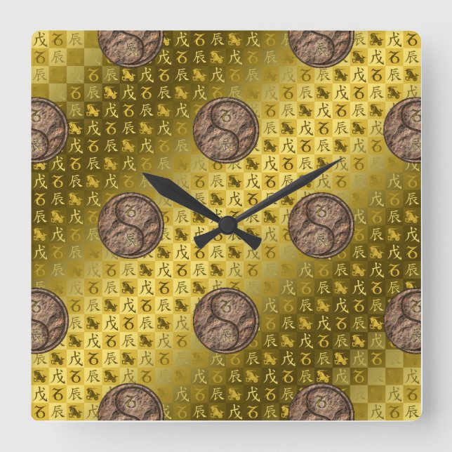 Capricorn & Earth Dragon Square Wall Clock (Front)