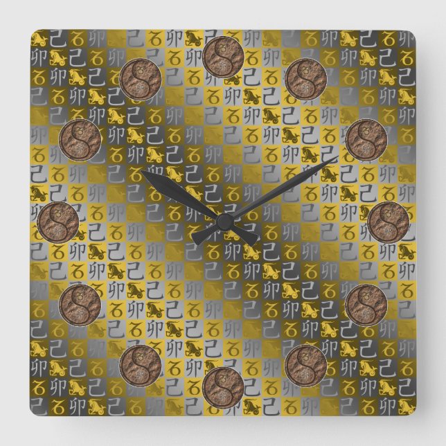 Capricorn & Earth Rabbit Square Wall Clock (Front)