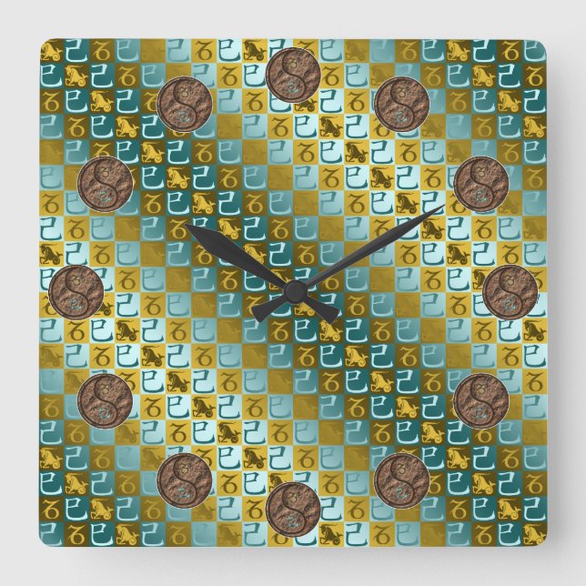 Capricorn & Earth Snake Square Wall Clock (Front)