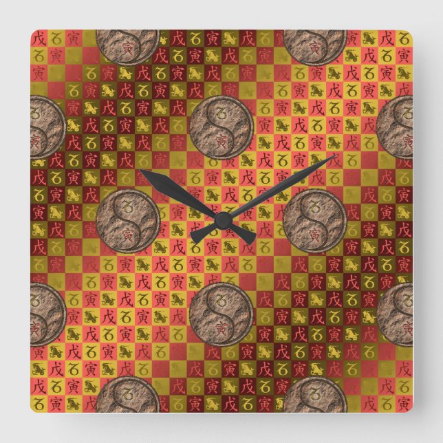 Capricorn & Earth Tiger Square Wall Clock (Front)