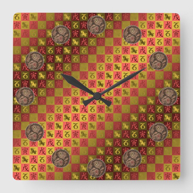 Capricorn & Earth Tiger Square Wall Clock (Front)