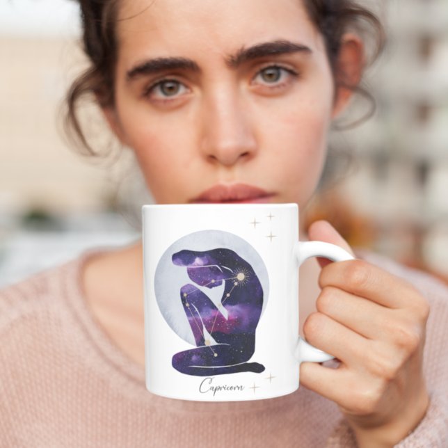 Capricorn Feminine Blue Purple Zodiac Design Coffee Mug (Creator Uploaded)