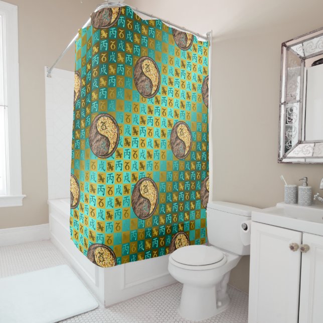 Capricorn & Fire Dog Shower Curtain (In Situ)