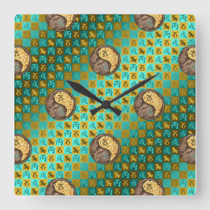 Capricorn & Fire Dog Square Wall Clock