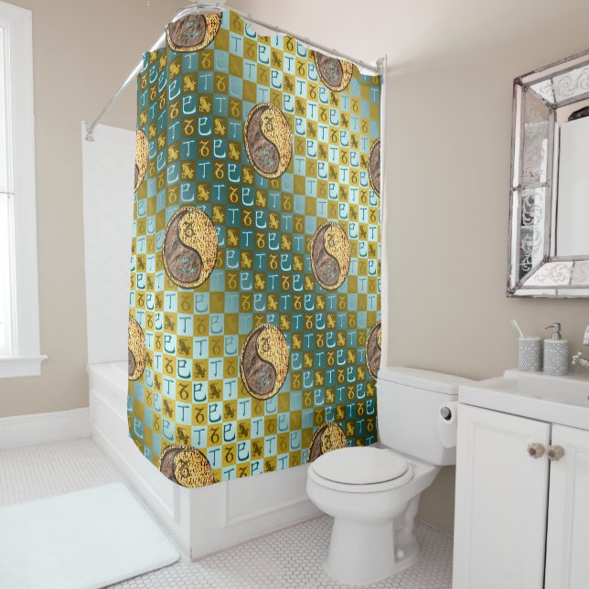 Capricorn & Fire Snake Shower Curtain (In Situ)
