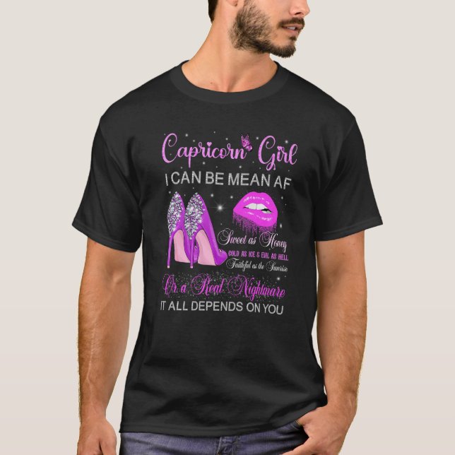 Capricorn Girl Birthday High Heels Dripping Lips B T-Shirt (Front)