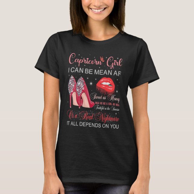 Capricorn Girl Birthday High Heels Dripping Lips H T-Shirt (Front)