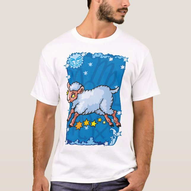 Capricorn goat-sheep leaping in the Stars T-Shirt (Front)