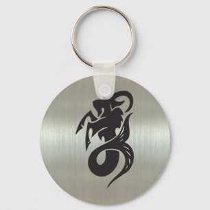 Capricorn Goat Silhouette with Metallic Effect Key Ring