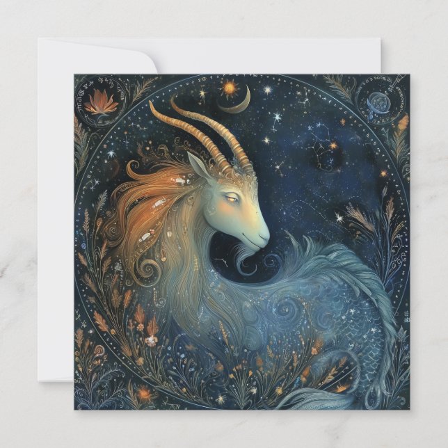 Capricorn Goat Zodiac Astrology Mystical Birthday Card (Front)