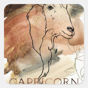 Capricorn goat zodiac black gold flowers planets square sticker