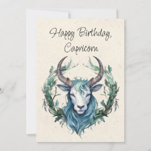 Capricorn Goat Zodiac Watercolor Birthday Card