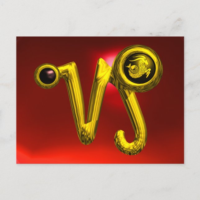 CAPRICORN GOLD ZODIAC BIRTHDAY JEWEL,Red Ruby Postcard (Front)