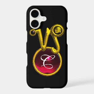 CAPRICORN GOLD ZODIAC SIGN RED RUBY MONOGRAM