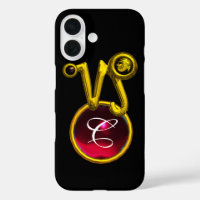 CAPRICORN GOLD ZODIAC SIGN RED RUBY MONOGRAM