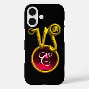 CAPRICORN GOLD ZODIAC SIGN RED RUBY MONOGRAM iPhone 16 CASE