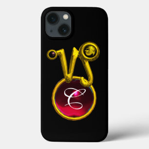 CAPRICORN GOLD ZODIAC SIGN RED RUBY MONOGRAM iPhone 13 CASE