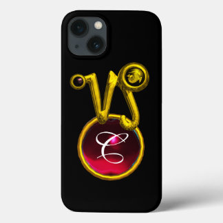 CAPRICORN GOLD ZODIAC SIGN RED RUBY MONOGRAM iPhone 13 CASE