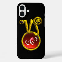 CAPRICORN GOLD ZODIAC SIGN RED RUBY MONOGRAM