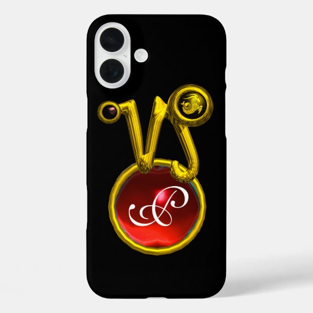 CAPRICORN GOLD ZODIAC SIGN RED RUBY MONOGRAM Case-Mate iPhone CASE (Back)
