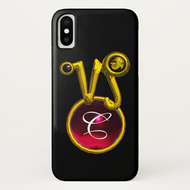 CAPRICORN GOLD ZODIAC SIGN RED RUBY MONOGRAM Case-Mate iPhone CASE (Back)