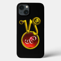 CAPRICORN GOLD ZODIAC SIGN RED RUBY MONOGRAM