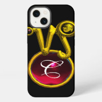 CAPRICORN GOLD ZODIAC SIGN RED RUBY MONOGRAM