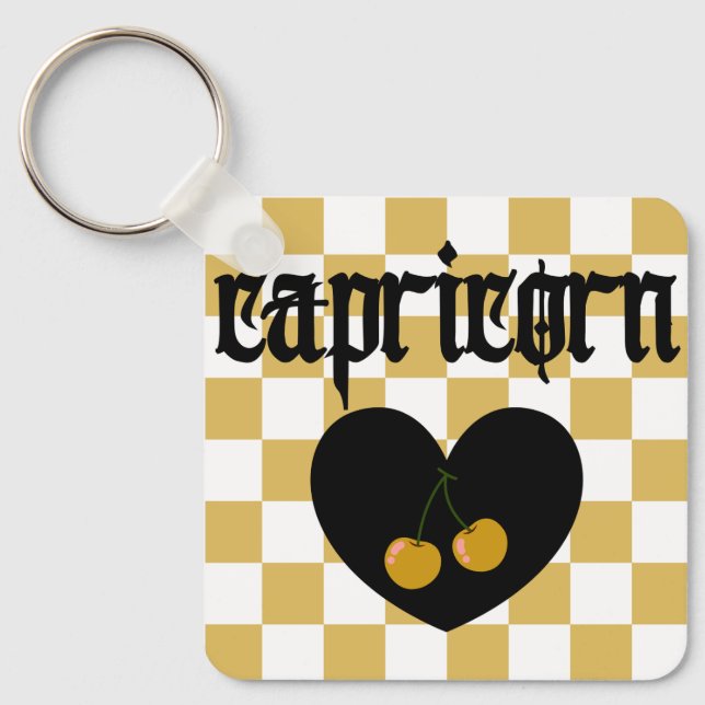 Capricorn Gothic Aesthetic Chequered Cherry Design Key Ring (Front)