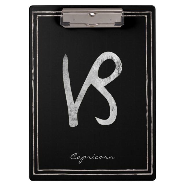 Capricorn hammered silver stylised astrology  clipboard (Front)