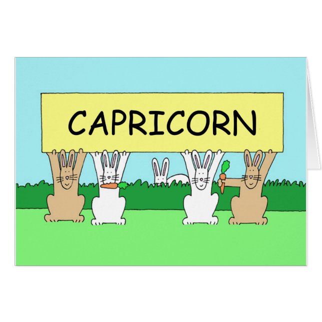 Capricorn Happy Birthday Cartoon Bunnies. (Front Horizontal)