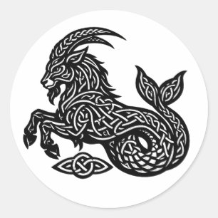 Capricorn — Haunted Ink Zodiac Goat‑Fish Classic Round Sticker
