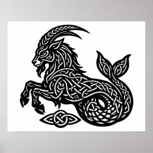 Capricorn — Haunted Ink Zodiac Goat‑Fish Poster