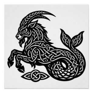 Capricorn — Haunted Ink Zodiac Goat‑Fish Poster
