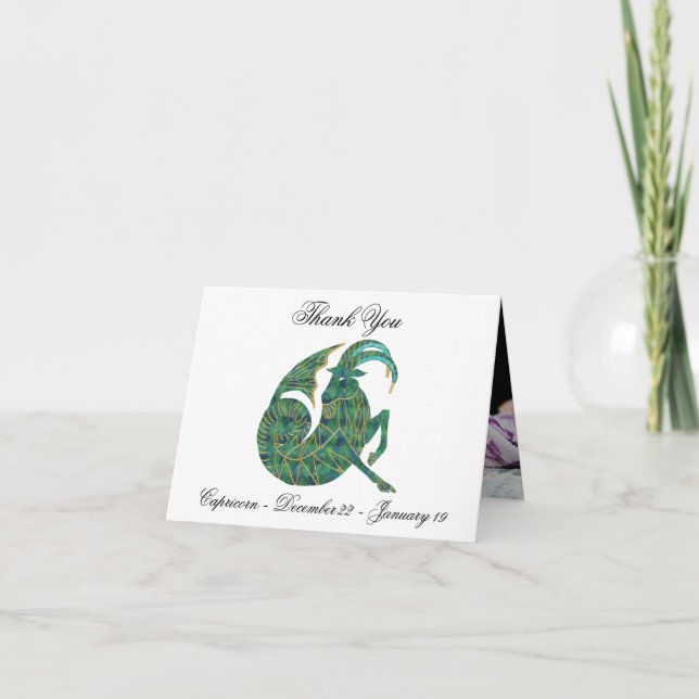 Capricorn Impressionist Painting Style & Gold Thank You Card (Front)