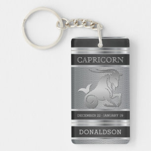 Capricorn ♑ in Black and Silver Mesh Key Ring