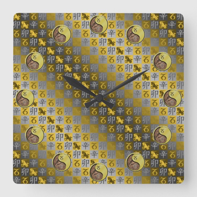 Capricorn & Metal Rabbit Square Wall Clock (Front)