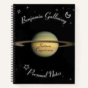 Capricorn Planet Saturn Zodiac Monogram Cosmic Notebook