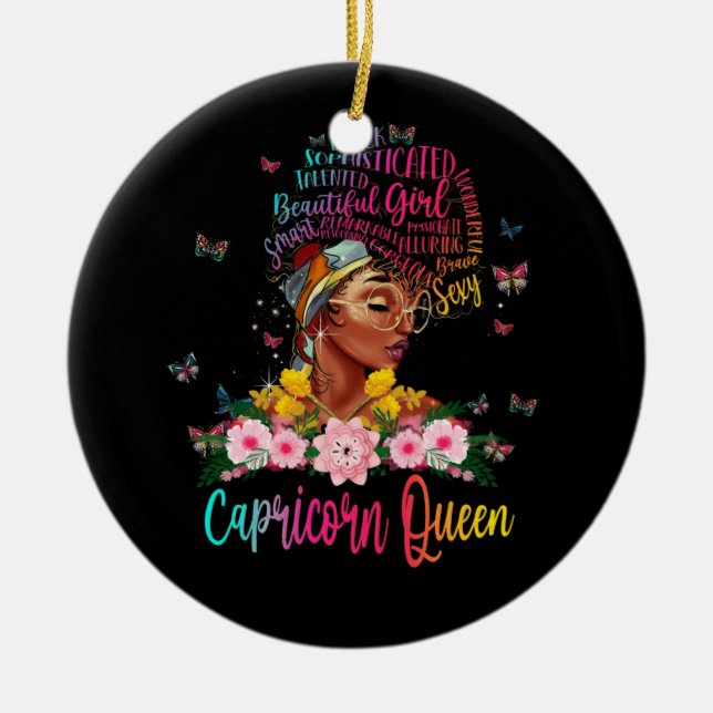 Capricorn Queen Black Women Persistent Beautiful Ceramic Tree Decoration (Front)