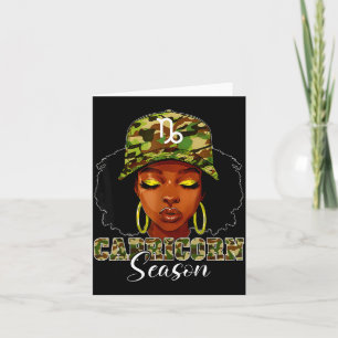 Capricorn Season Black Woman With Camo Hat Birthda Card